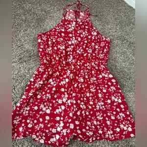 SHEIN Red and White Floral Halter Romper